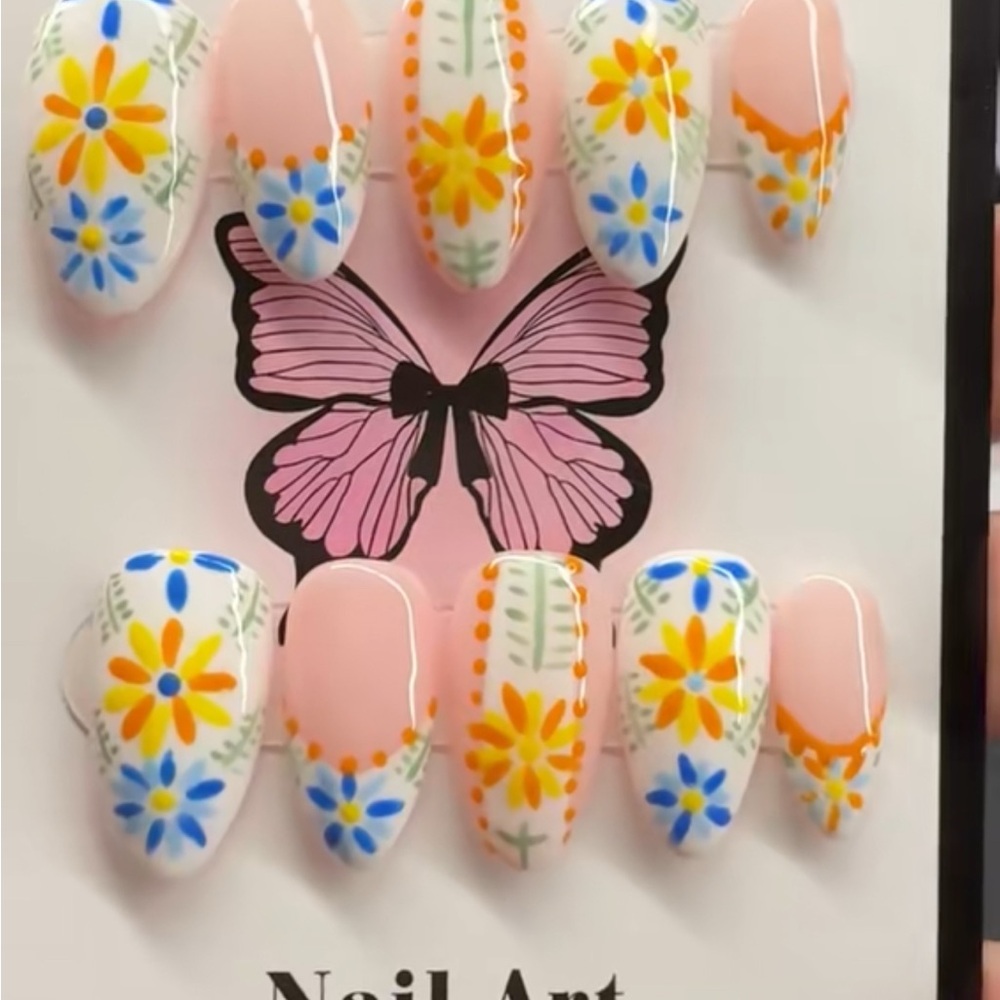 Floral Nail Art Set with Pink and Orange Accents
